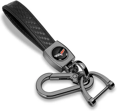 iPick Image Para Chevrolet Corvette C6 - Llavero con correa de fibra de carbono, color negro real, con licencia oficial