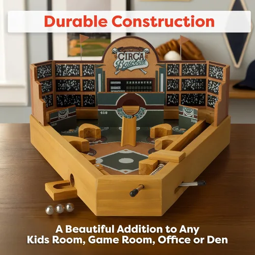 Miniatura 3 de Hey! Play! Juego de habilidades de mesa de pinball de béisbol, juguete de escritorio clásico en miniatura de madera retro para coleccionistas