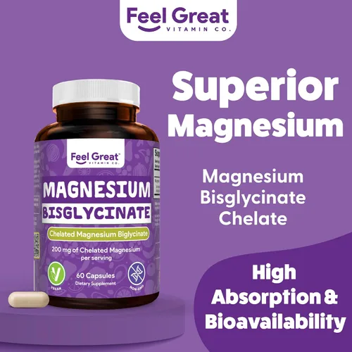 Miniatura 2 de Feel Great Bisglicinato de Magnesio – Magnesio de alta absorción, tamponado y quelado para apoyo muscular, óseo y articular – 60 cápsulas veganas
