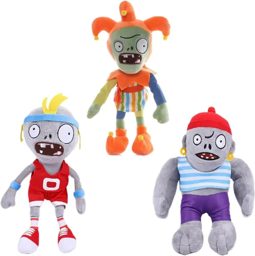 Dyharnsty 3 piezas de juguetes de peluche de Plants vs Zombies, Zombie Sport Jester Gargantuar Zombi, figura suave, plantas contra zombies, juguetes
