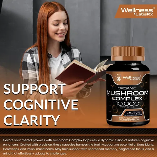 Miniatura 8 de WELLNESS LABSRX Cápsulas de suplemento de hongos extracto 10:1, cápsulas complejas de hongos 1000 mg, suplemento de melena de león con cola de pavo
