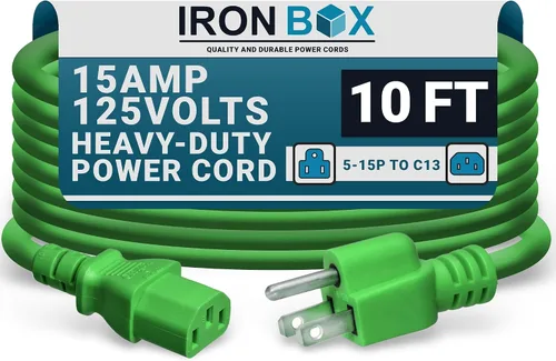Miniatura 17 de IronBox Electric - Cable de alimentación de servicio pesado 5-15P a C13 - Cable de 3 clavijas 15A 125V 14/3 SJT para PC - Cable para computadora