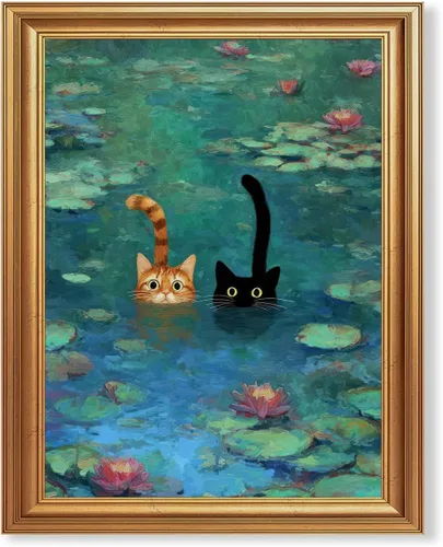 Miniatura 39 de Fantasy Artists Van Gogh - Lienzo decorativo para pared, diseño de gato negro con diseño de almendra y diseño de gato negro, pósteres de pintura al