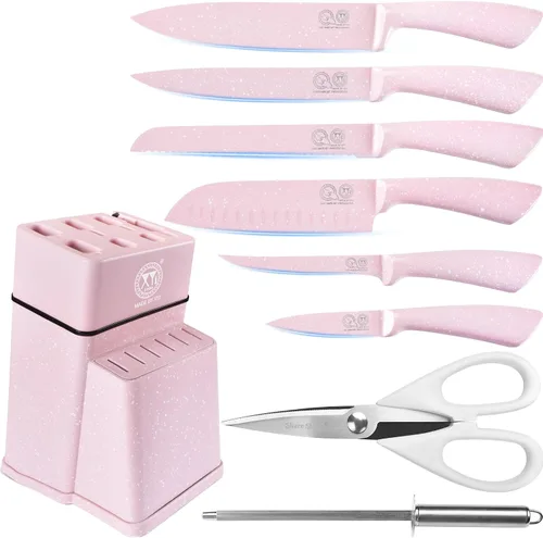 Miniatura 13 de XYJ juego de bloque con cuchillos de cocina, de acero inoxidable, con soporte, juego de cuchillos de chef profesional japonés, cuchillos para carne