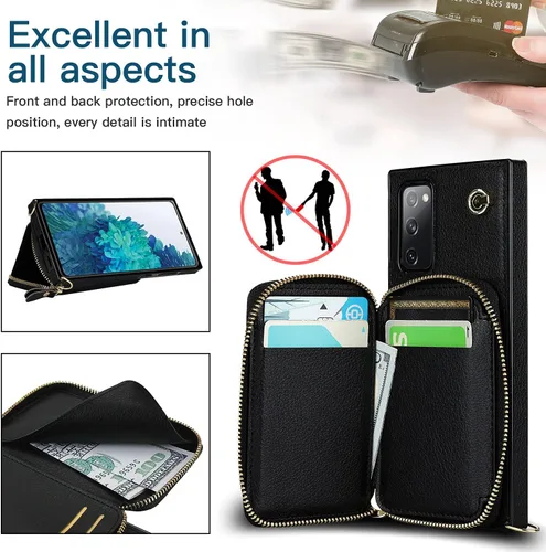 Miniatura 7 de Asuwish Funda de teléfono para Samsung Galaxy S20 FE 5G de 6.5 pulgadas con protector de pantalla y soporte para tarjetas con cremallera, soporte
