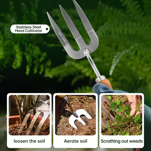 Miniatura 7 de Juego de herramientas de jardín resistentes, pala graduada de acero inoxidable, tenedor de mano, rastrillo de mano, pala de trasplante con escala