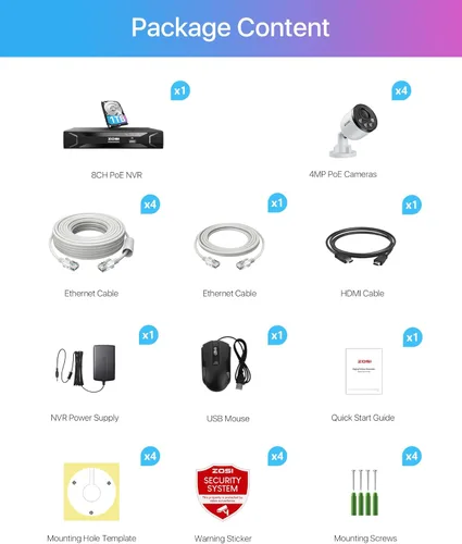 Miniatura 9 de ZOSI Sistema de cámara de seguridad 5MP 8CH PoE con cable con audio, 4 piezas de cámaras PoE para exteriores, visión nocturna, NVR 5MP 3K