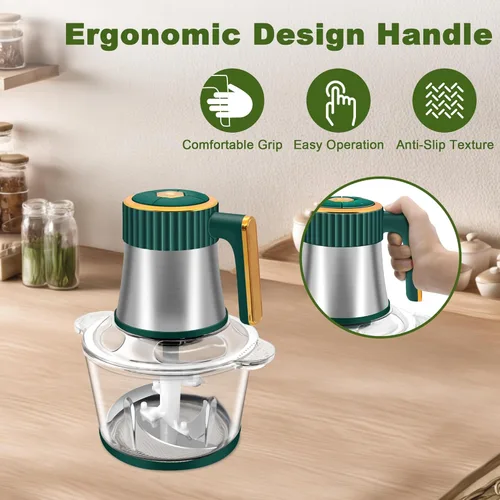 Miniatura 3 de Procesador de alimentos, picadora eléctrica de alimentos de 5 velocidades, picadora de carne con 2 cuencos (8 tazas + 8 tazas) y 2
