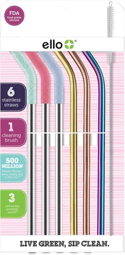 Miniatura 2 de Ello Impact - Paquete de 6 pajitas de metal reutilizables con puntas de silicona hechas de acero inoxidable, aptas para lavavajillas, sin BPA, con 6