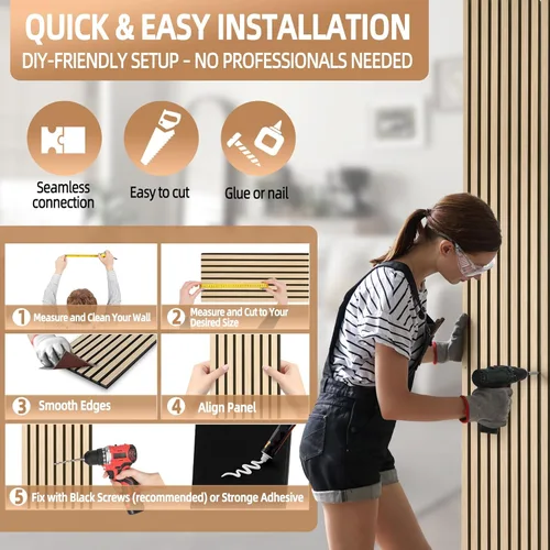 Miniatura 7 de Paneles de pared de listones de madera acústica, paneles insonorizados de roble blanco para decoración de paredes interiores, diseño moderno, 94 x