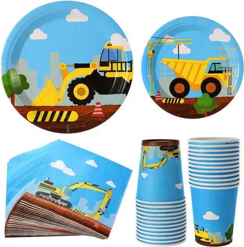 Juego de 97 piezas de suministros para fiesta de cumpleaños de construcción, para niños, sirve para 24 excavadoras de invitados, camión excavador,