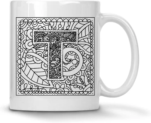 Miniatura 17 de Alankathy Mugs Taza de café monograma, 11 oz, color blanco (A)