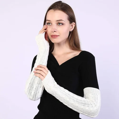 Miniatura 16 de Bellady Guantes de invierno para mujer, cálidos sobre el codo, guantes largos sin dedos con agujero para el pulgar, guantes de punto para calentar
