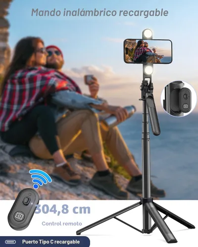 Miniatura 7 de Yeaki Trípode de teléfono de 71 pulgadas, trípode para iPhone con luz de relleno y control remoto recargable, soporte de aluminio para teléfono
