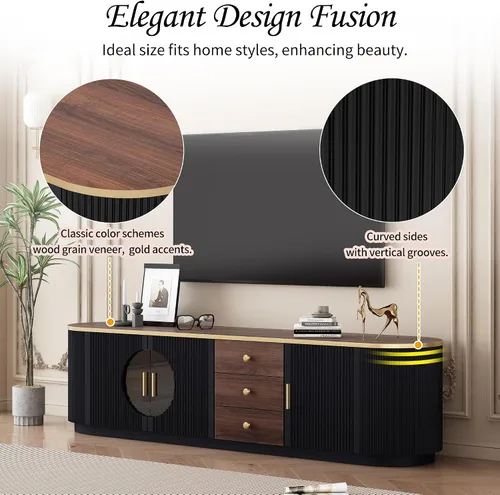 Miniatura 5 de Soporte de TV moderno de 70.8 pulgadas para televisores de hasta 80 pulgadas, centro de entretenimiento con 3 cajones y 2 gabinetes, diseño