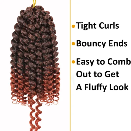 Miniatura 4 de Vustbeauty Cabello rizado jamaicano con rebote de 8 pulgadas, 5 paquetes de trenzas de cabello rizado con varita, extensiones de cabello corto