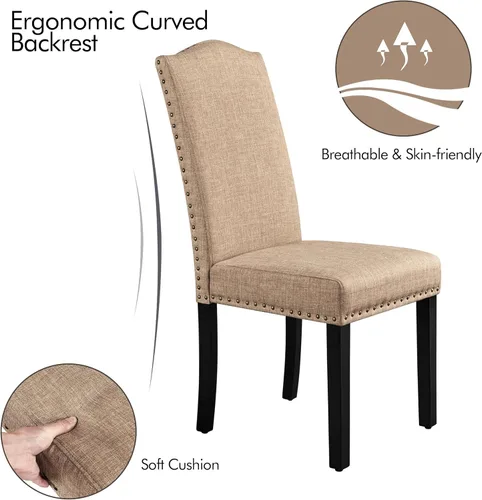Miniatura 5 de Yaheetech Juego de 4 sillas de comedor tapizadas de tela moderna con patas de madera maciza y adornos de cabeza de clavo para cocina, sala de estar