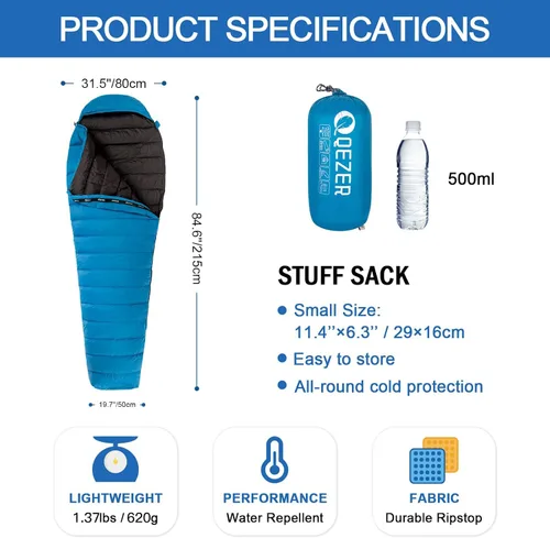 Miniatura 2 de Ultralight Down Sleeping Bag for Adults with 600 Fill Power, Compact All Seasons Sleeping Bag for Backpacking, Hiking and Camping