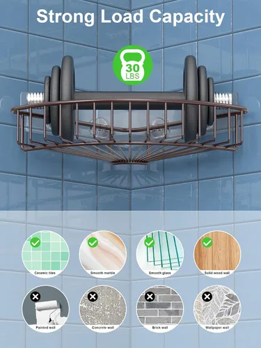 Miniatura 2 de SMARTAKE Paquete de 2 organizadores esquineros para ducha, acero inoxidable SUS304, estante de baño montado en la pared con adhesivo, organizador