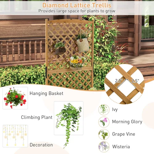 Miniatura 5 de Maceta de Jardín de Madera Giantex con Enrejado, Cama Elevada de 180 cm para Jardín, Enrejado Alto para Plantas Trepadoras y Flores, Maceta