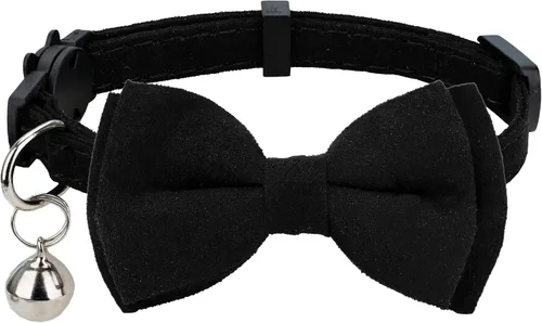 Miniatura 12 de Collar de gato con pajarita de campana Breakaway Kitten Small Pet Safety Solid Wedding Basic Pure Color Suede Soft Adjustable Sailor Bow - [1