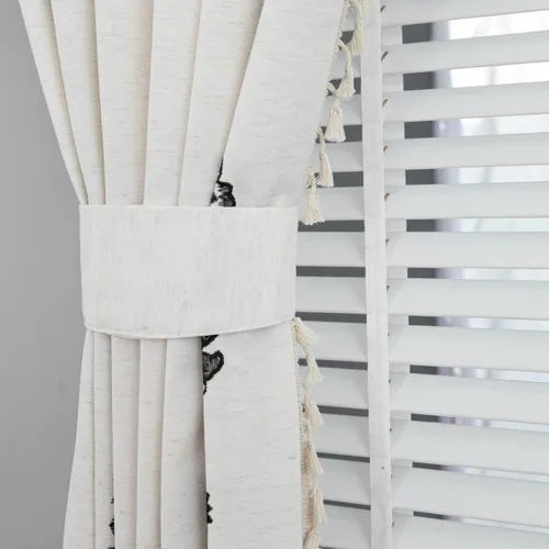 Miniatura 5 de VOGOL Cortinas bohemias de 84 pulgadas de largo, cortinas decorativas con textura de lino para sala de estar, patrón de flores negras, bolsillo