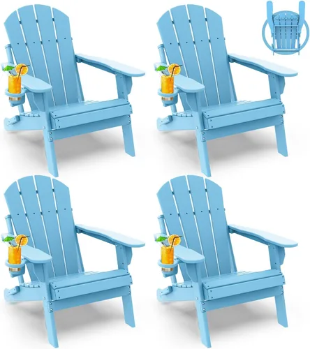 Miniatura 10 de GREENVINES Juego de 2 sillas plegables Adirondack Plástico HDPE Silla para hoguera Todo clima Portavasos Rojo para terraza, patio
