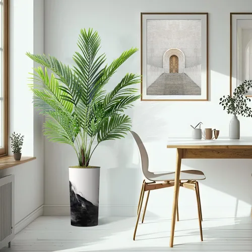 Miniatura 6 de Árbol artificial en maceta contemporánea, palmera tropical areca artificial de seda para decoración del hogar en interiores y exteriores, altura