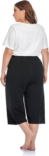 Miniatura 4 de ZERDOCEAN Pantalones casuales de pierna ancha para mujer, talla grande, cómodos, capri, relajados, con bolsillos con cordón