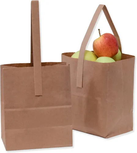 Bolsas de papel kraft medianas de 8 x 6.75 x 4.25 pulgadas con asas de papel – Bolsa de manzana y productos de mitad de Peck (25)