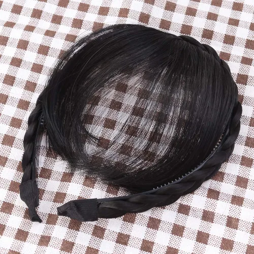 Miniatura 2 de Extensiones de cabello sintético con flecos, para mujeres y niñas (negro)