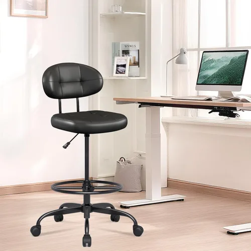 Miniatura 2 de Misolant Silla de dibujo sin brazos, silla de oficina alta con anillo reposapiés para escritorio de pie, pequeña silla de oficina ejecutiva de piel