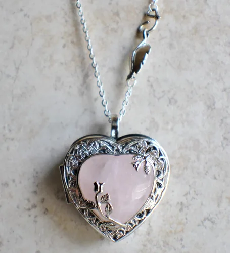 Miniatura 4 de Medallón de caja de música de corazón de cristal de cuarzo rosa