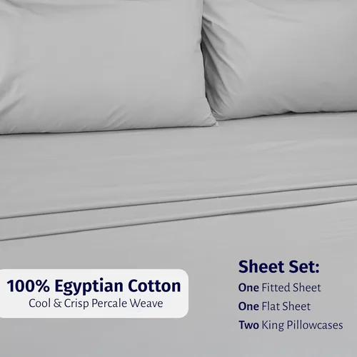 Miniatura 5 de California Design Den Juego de sábanas para cama King - Sábanas de percal de 100% algodón egipcio certificado, tamaño King con bolsillos profundos