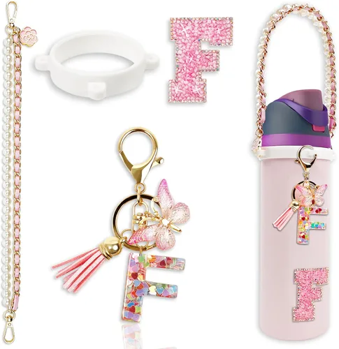 Miniatura 24 de Letter Handle Strap Accessories with Cute Initial Charm Compatible with Owala Water Bottle 24oz 32oz 40oz Owala Kids Púrpura