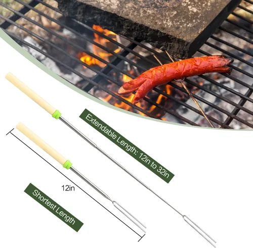 Miniatura 3 de Juego de 5 palitos para asar malvaviscos, brochetas extensibles de metal de 32 pulgadas de largo con mango de madera, para malvavisco, perros