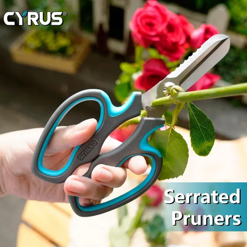 Miniatura 3 de CYRUS Tijeras de jardín Podadora con dientes de sierra Tijeras de poda Flor afilada (Azul con diente de sierra) Anti-Slip Ergonomic Grips Florist