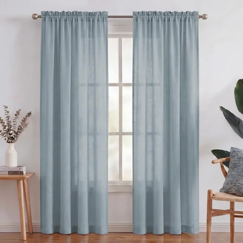 Miniatura 52 de Turquoize cortinas traslúcidas de lino natural, cortinas semitransparentes, cortinas de arpillera con bolsillo para cortinero, paneles para ventana