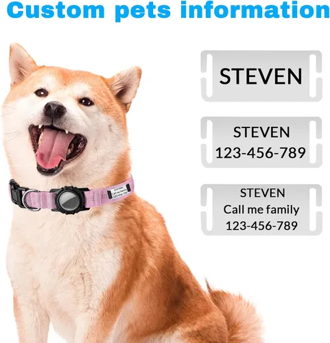 Miniatura 4 de Collar de perro personalizado Airtag con soporte para Airtag, collar de perro Airtag personalizado con nombre y número de teléfono grabados, tela