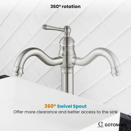 Miniatura 6 de gotonovo Grifo de lavabo giratorio de 360°, grifo de baño alto de una sola manija, 1 agujero, grifo mezclador de lavabo de granja, mangueras