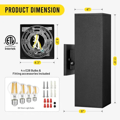 Miniatura 3 de Paquete de 2 lámparas de exterior del atardecer al amanecer, luz de porche moderna color negro mate IP65, bombillas LED de 3000 K, accesorios
