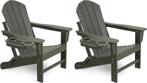 Miniatura 9 de NAVINE Juego de 2 sillas Adirondack plegables de polietileno de alta densidad con portavasos multifuncional, resistente a la intemperie, para Blanco