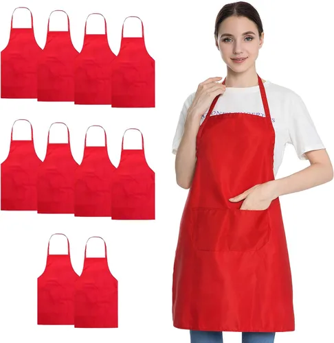 Miniatura 9 de Delantal negro con bolsillos para mujeres, hombres, adultos, chef, juego de 10 delantales de cocina a granel para cocinar, hornear, restaurante