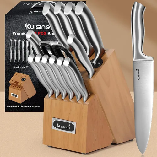 Miniatura 7 de Kuisine Juego de cuchillos afilados de alta calidad, hoja afilada de acero inoxidable de alto carbono, mango ergonómico antideslizante, juego