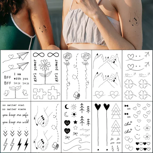 Miniatura 5 de Tatuajes temporales de flores realistas, 10 piezas pequeñas extraíbles de hojas botánicas para mujeres