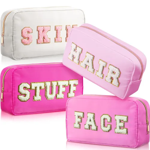 Miniatura 12 de Remerry 4 piezas de bolsas de cosméticos de nailon impermeables, organizador de maquillaje espacioso para viajes para mujeres, bolsa de chenilla
