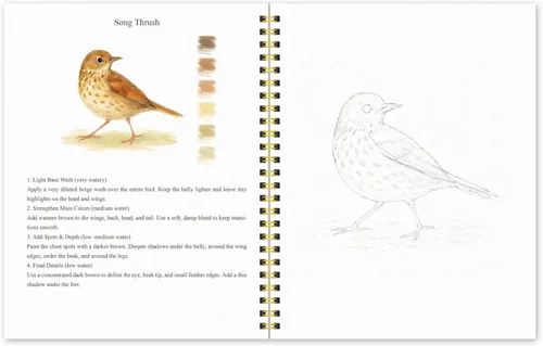 Miniatura 6 de Libro de trabajo de acuarela para principiantes – pájaros, 16 proyectos originales de acuarela, libro de papel de acuarela plano