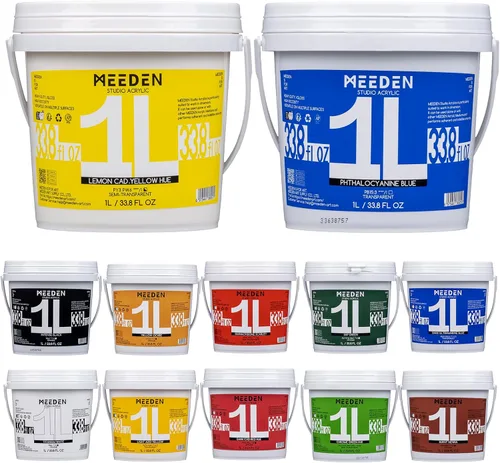 MEEDEN Juego de pintura acrílica: 1L/33.8 oz x 12 colores pinturas acrílicas grandes a granel - Pinturas artísticas brillantes de cuerpo pesado para