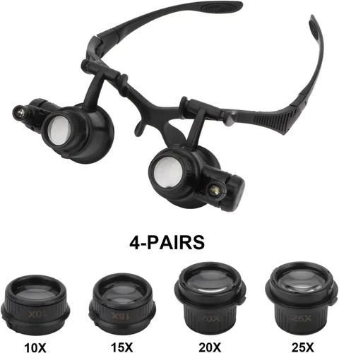 Miniatura 2 de Lupa manos libres para la cabeza, lupa con lupa para joyeros de luz, lupa para ojos con 2 luces LED, 8 lentes reemplazables para reparación