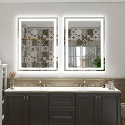 Miniatura 7 de 40x32 Espejo LED inteligente para baño, espejo de tocador regulable con luces, espejo de maquillaje retroiluminado y frontal para pared, antivaho